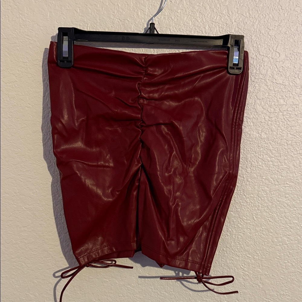 Elegant High Waist Red Leather Shorts